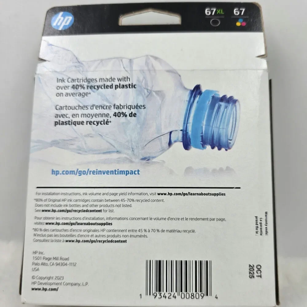 HP Inkjet Printer Ink Combo Pack 67XL Black & 67 Tri-Color Original Ink
